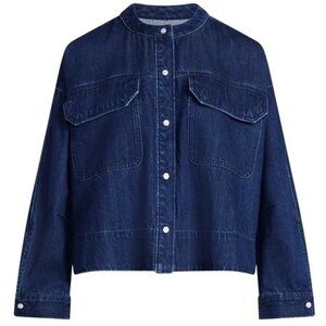 New Women's Scoop Cropped Oversized Denim Button Shirt Size L